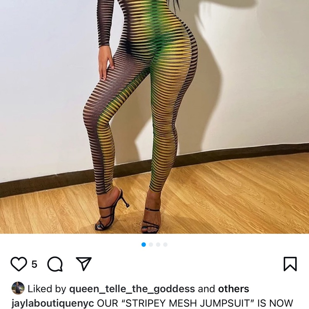 Striped Mesh Jumpsuit - Black and Green